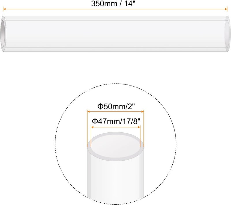 Rebower 14" Clear Plastic Rigid Pipe 47mm ID x 50mm OD (1 7/8" ID x 2" OD) Acrylic Round Polycarbonate Tubing, [for Plumbing, Hydraulics, Aquarium] - Image 2